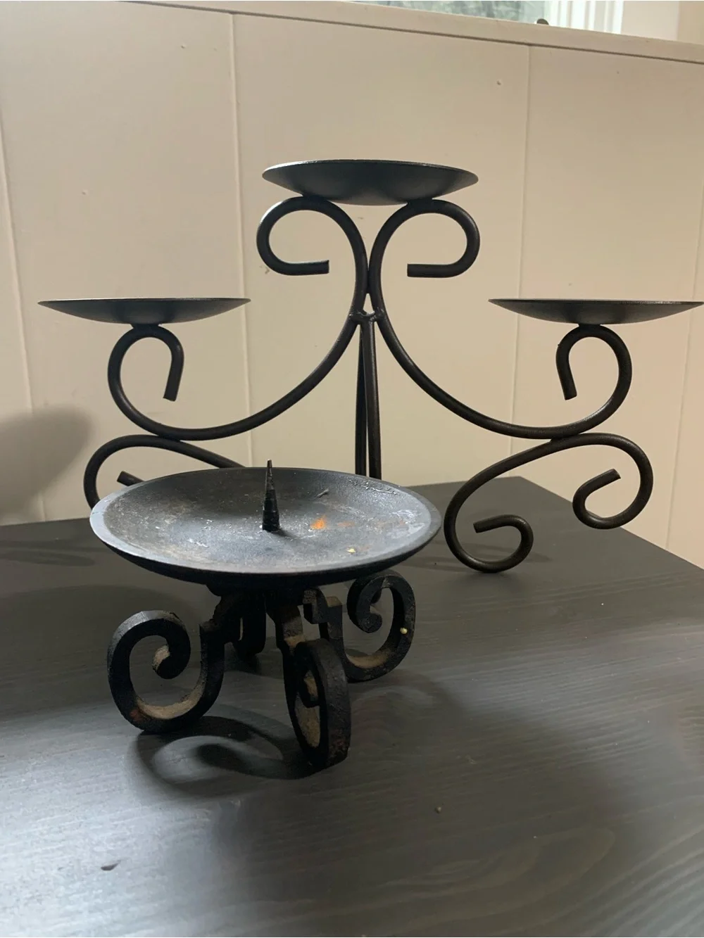Source Unknown Black Scrollwork 3-Arm Metal Candle Stand